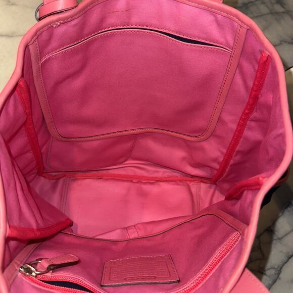 Y2K Vintage Coach Bonnie Cashin Tote Bag Handbag Canvas Blue Pink Leather CLEANN - Picture 5 of 12